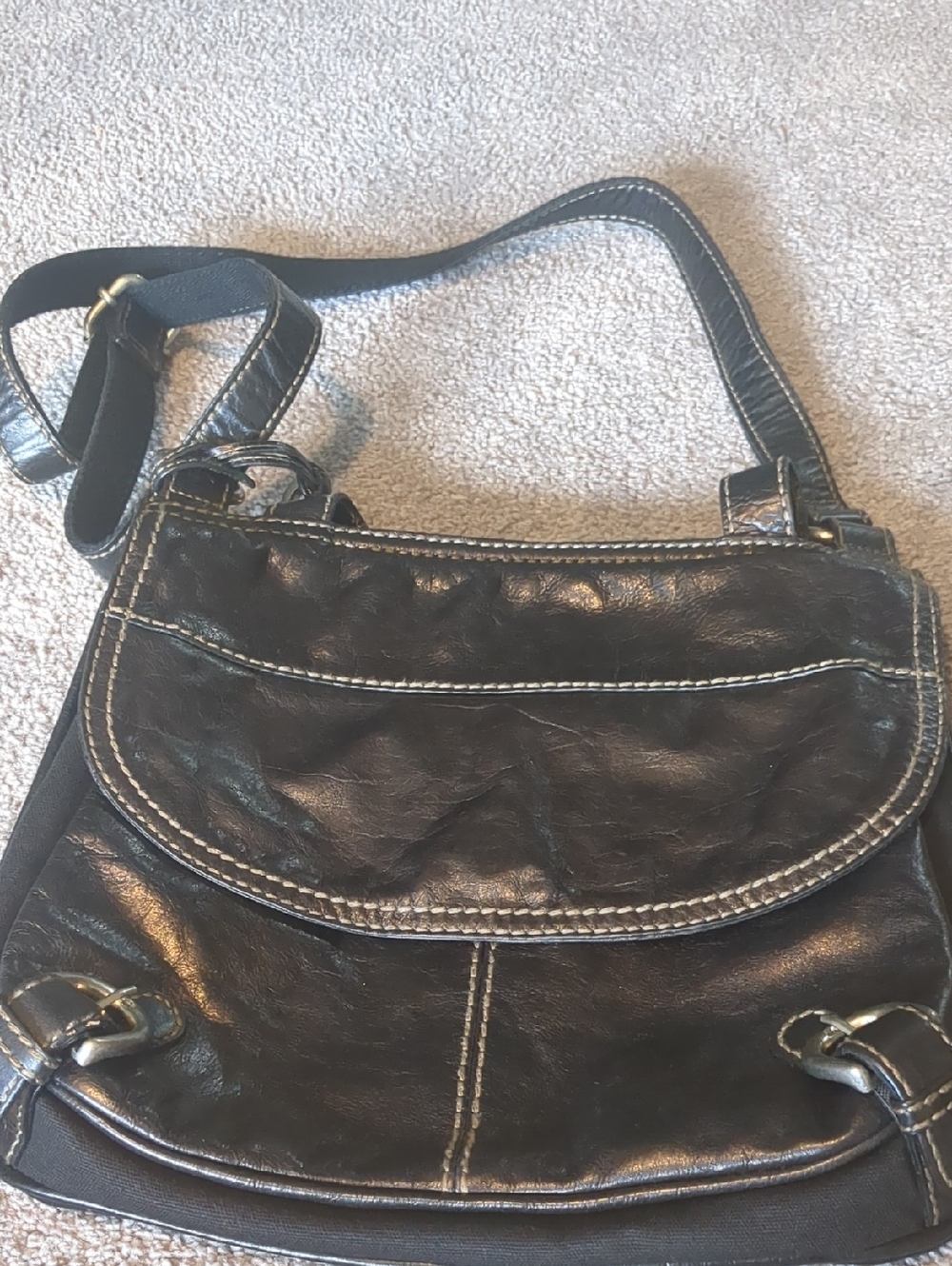 Fossil Black Leather Flap Crossbody Bag/Messenger